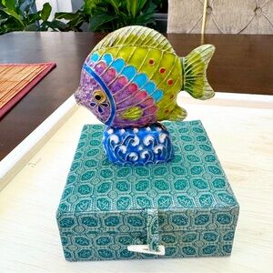 Beautiful DS Starr Cloisonné Tropical Fish Figurine On Stand Enamel Multicolor
